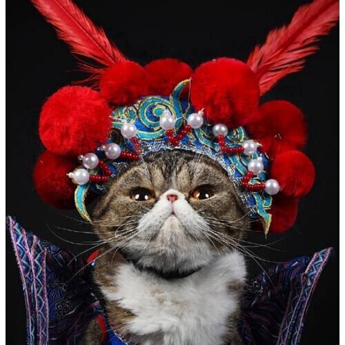 Funny Pet Dog Cat Costume Chinese Traditional Peking Opera Role Cap Hat For Cat Dog new year Fancy Dress Up pet hat hairband