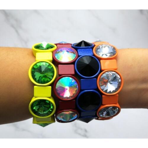 ZWPON Geometric Paint Tile Bead Crystal Dot Bracelet for Women Fashion Designer Stretchy Pointed Crystal Charm Bangles Wholesale