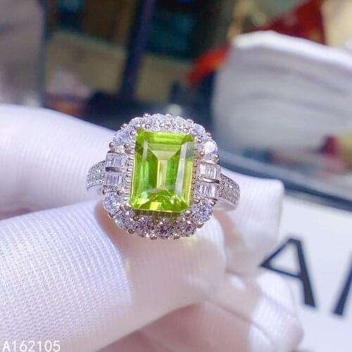 925 pure silver Chinese style natural Peridot womens exquisite elegant rectangle adjustable gem ring fine jewelry support detec