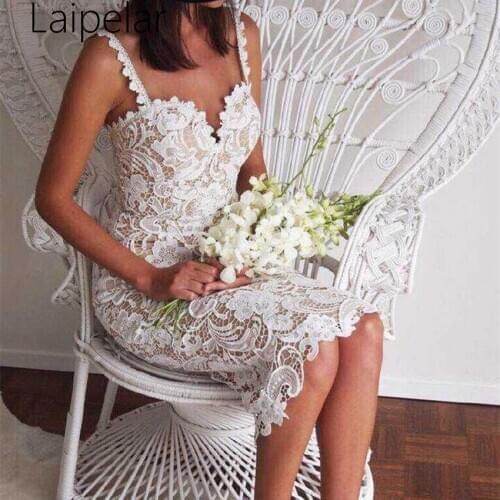 Laipelar Party dress Women Sexy Sleeveless Lace Crochet Hollow Out Slim Spaghetti Strap Bodycon Dress