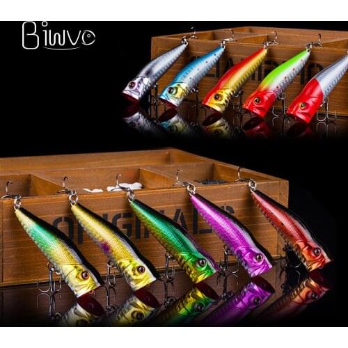 BIWVO 70/90MM Popper Hard Lure With Triple Hook Artificial Swimbait Equipment Goods For Sea Fishing Accessories