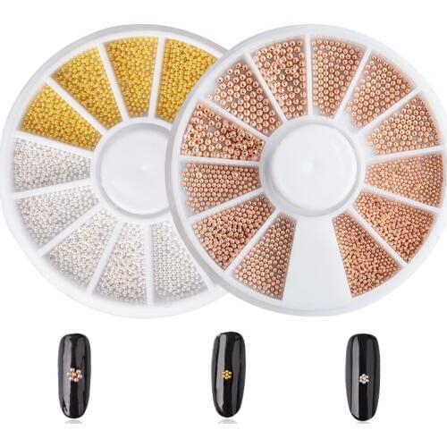 1 Wheel Mix Size Steel Beads Silver/Gold/ Rose Gold Nail Studs 3d Mini Metallic Ball Nail Art Decorations Manicure Accessories
