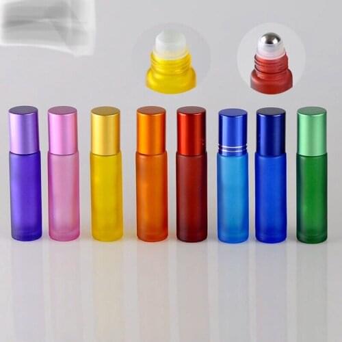 10ml Colorful Glass Roll on Bottle Sample Test Roller Essential Oil Vials with Stainless Steel/Glass Ball Makeup Container
