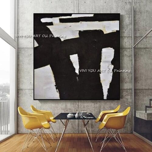 100% Handmade White Black Abstract Canvas Oil Painting Bedroom Wall Large Size Pictures Modern Home Living Room Decoration