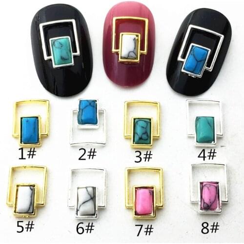 20pcs/pack Japan alloy nail art charms decals double rectangle with crack turquoise 3D metal accessories bride nail sticker DIY