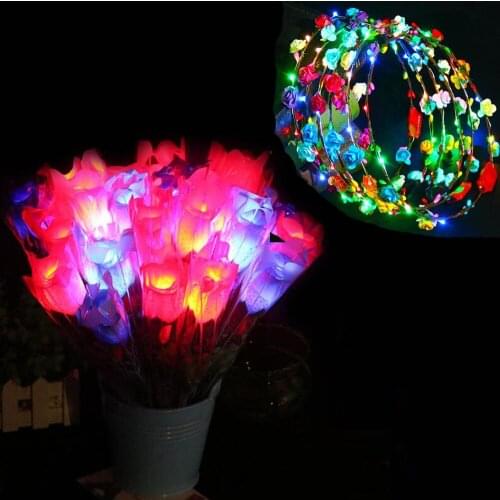24 Pcs LED Luminous Flashing Rose Wreath Headband Wedding Birthday Party Home Decoration Christmas Girlfriend Wife Gifts