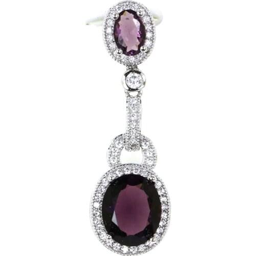 39x12mm Romantic Rich Blue Violet Tanzanite Natural White CZ For Girls Daily Wear Birthday Gift Silver Pendant