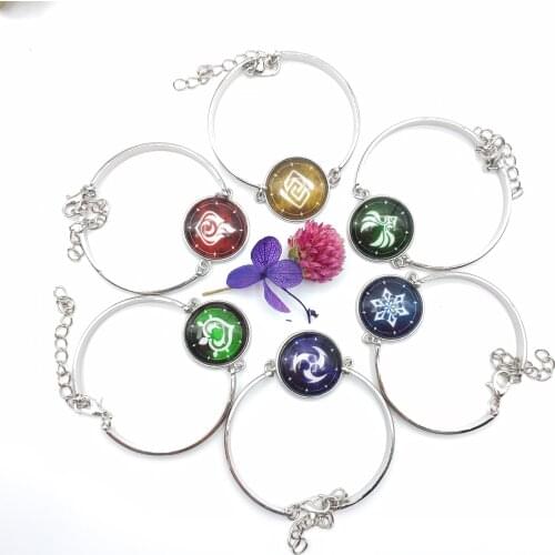 Anime Games Genshin Impact Game Cosplay Prop Eye of God Water Wind Thunder Fire Rock Ice Element Sweet Cute Girl Metal Bracelet
