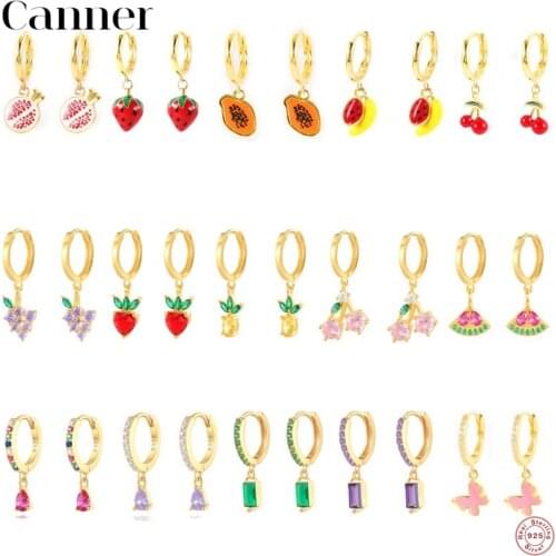 CANNER Design Pendants Hoop Earrings for Women Cute Fruit Charms Jewelry DIY Summer Fruits Cherry 925 Sterling Silver Earrings