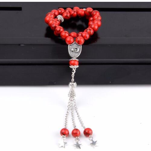 Fashion Beaded Bracelet 8mm Red Turquoises Rosary Women Bracelets Jewelry 33 Prayer Beads Islamic Muslim Tasbih For Men Jewerlry