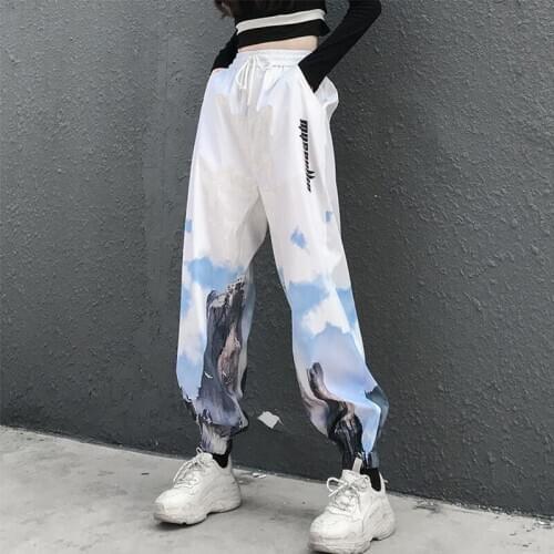 HOT Spring and Autumn Womens pants Haren pants Sports pants Loose Casual High waist Show thin White Oversize All-match Fashion