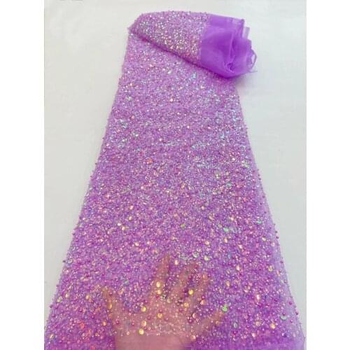 French Tulle Lace Fabrics SYJ-3888824 Embroidery Lace Fabrics With Sequins and beads Mesh Lace Fabrics 5 Yards For Wedding