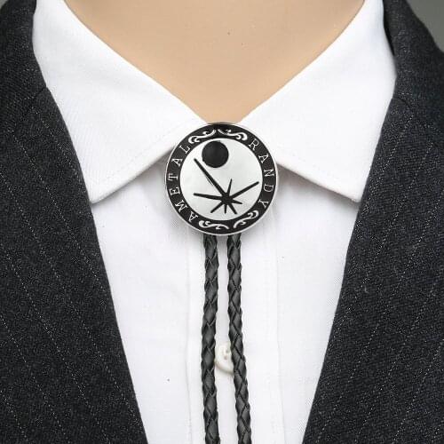 Western cowboy five-pointed star bolo tie men and women leather suit collar rope natural pine stone zinc alloy pendant