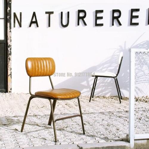 Wrought iron dining chair retro American country industrial style LOFT chair designer leather restaurant cafe chair