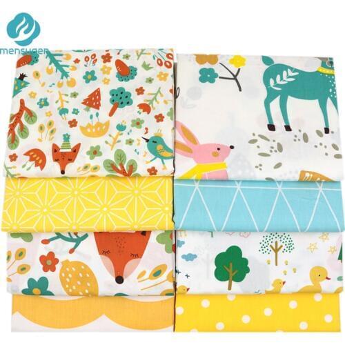 Mensugen Cartoon Animal Printed 100% Cotton Fabric Meters for Patchwork Quilting Baby Bedding Sheet Blanket Pillows Sewing Cloth