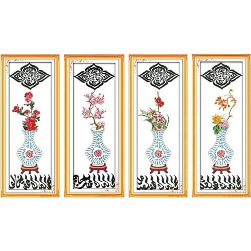 Blue and white porcelain Cross Stitch Kit Pattern 11CT 14CT Handmade Stamped Printed Canvas Needlework Embroidery Decor Gift Set