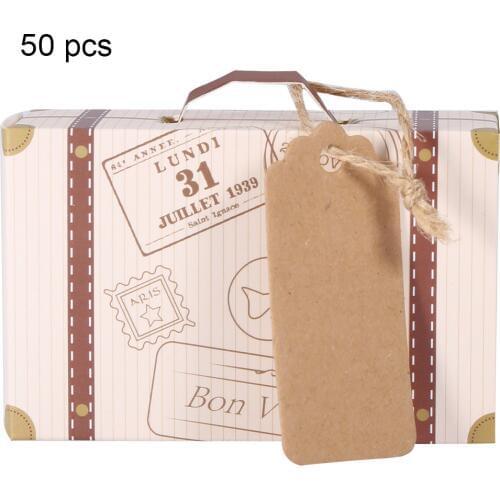 50pcs/ Set Novel Mini Folding Suitcase Portable High-Quality Cardboard Candy Gift Box Wedding Party Birthday Anniversary