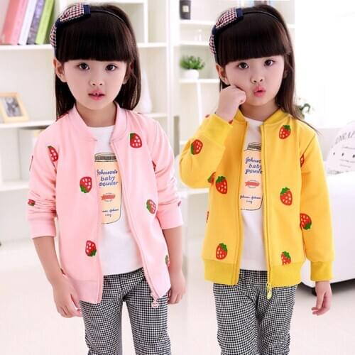2-7 Years Children Girls Jackets Coats Fashion Strawberry Print Autumn Spring Kids Girls Outwear Coat Top Girls Clothes