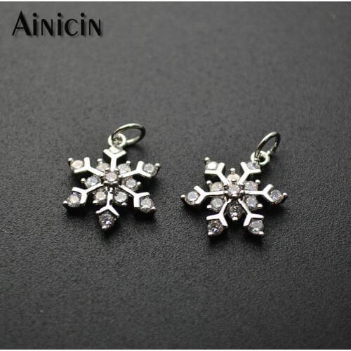 Silver Plating Metal Copper Snow Flower Shape Zircon Cubic Setting Charms Fashion Women Bracelet Making Findings 20pcs/lot