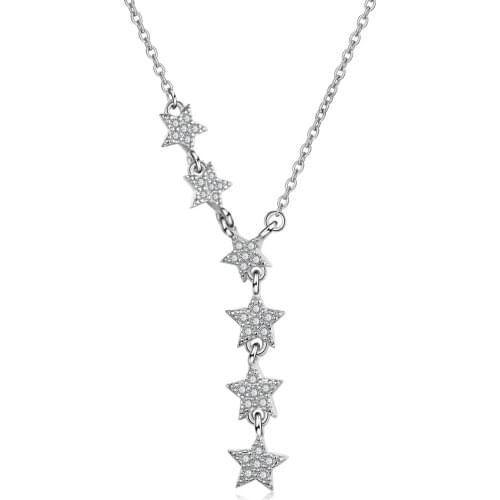 Silver Plated Simple Fashion Star Pendant Necklace Shining Fine Rhinestone Necklace Charm Women Jewelry Birthday Gift