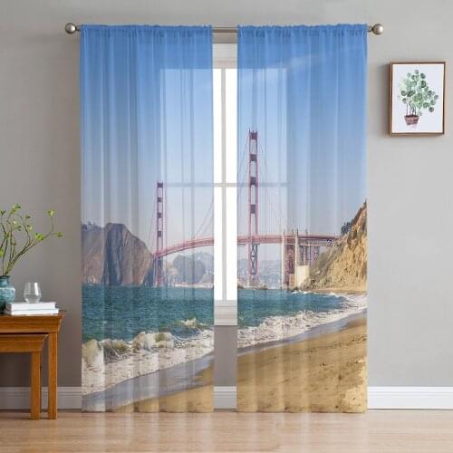 Sheer Curtains For Living Room Bridge Beach The Scenery City Bedroom Balcony Large Curtains Kitchen Dining Room Voile Curtains