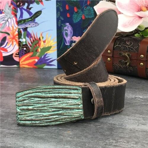 Metal Vintage Belt Buckle Leather Belt Men Long Belt Men Jeans Belts For Men Ceinture Cowboy Western Waist Trouser Belt MBT0039