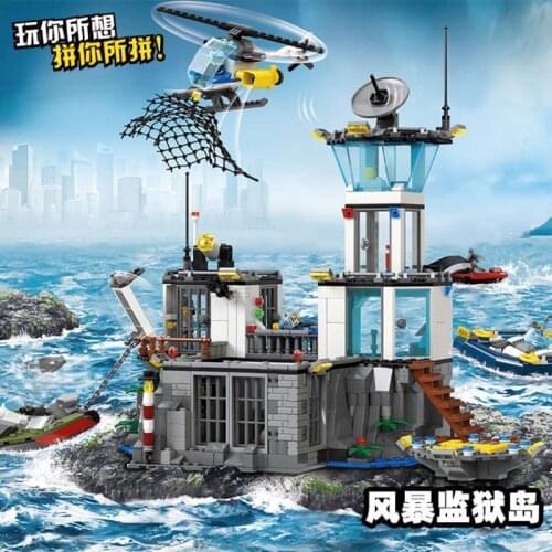 Storm Prison Island Building Blocks Police Bandit War Pirate Island Bricks 3D Model Puzzle Toys For Children Birthday Gifts