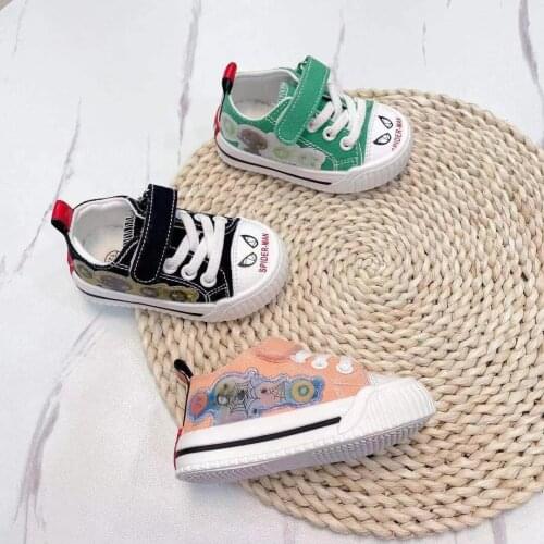 Disney cartoon childrens spiderman boy girl baby first walker shoes non-slip soft sole casual canvas shoes