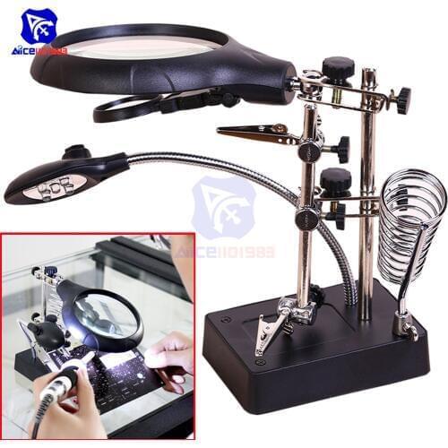 MG16129-C Welding Magnifying Glass 5 LED Auxiliary Clip Magnifier 3 In1 Hand Soldering Solder Iron Stand Holder Station