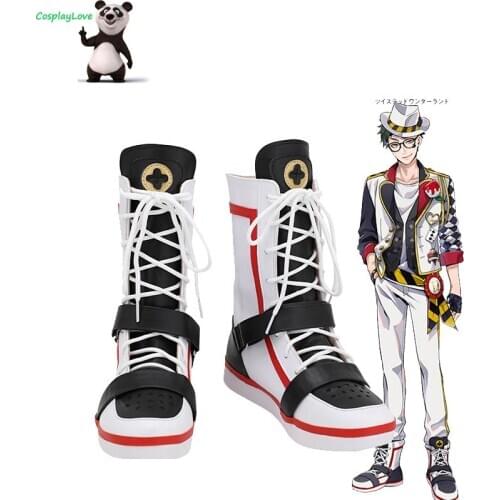 Twisted Wonderland HEARTSLABYUL Trey Deucc Clover White Black Shoes Cosplay Long Boots Custom Made For Halloween Christmas