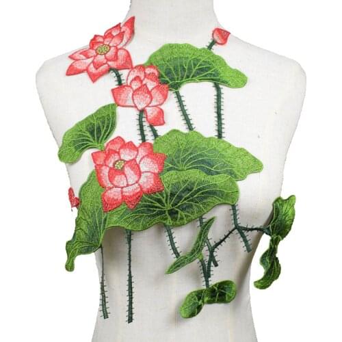 1 Pc Lotus Flowers Embroidered Patches Sewing Parches for clothes Dress applique embroidery DIY