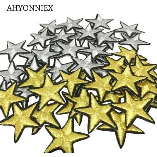 10 PCS Golden Silver Star Patches Iron on Badges Stripes Metal Wires Patch Clothes Appliques Sewing Embroidery Cute Stickers