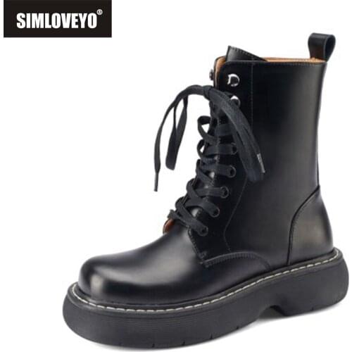 Green Runway Thick Sole Mid calf Bootie Woman Genuine Leather Lace Up Designer High Platform Autumn Shoe Zapatillas Mujer 2021