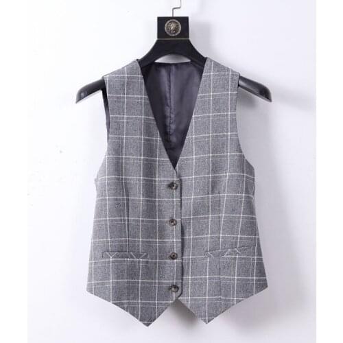 2020 New Spring Plaid Suit Vest Women Short Sleeveless Jacket Female Formal V-Neck Vest Waistcoat Blazer Vest Laides A226