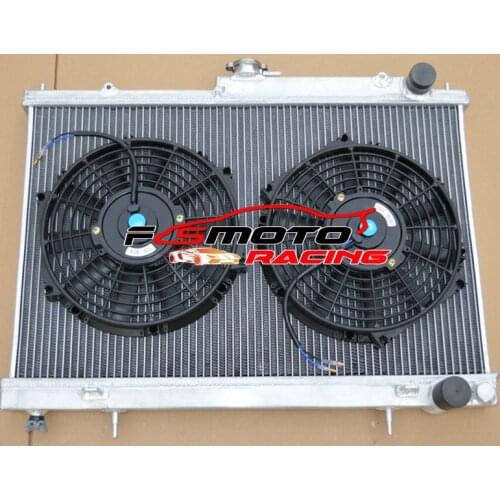 For Nissan Skyline R33 R34 GTR GTS-T RB25DET 2 ROWS Aluminum Radiator with dual fans