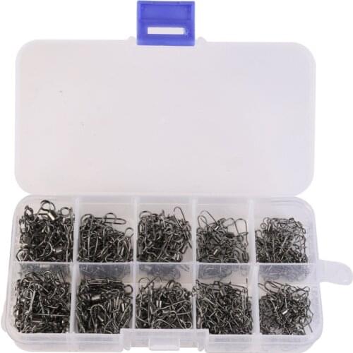 210Pcs/Box Stainless Steel Fishing Connector Swivels Interlock Rolling with Hooked Bearing Fishhook Lure Tackle Accessories