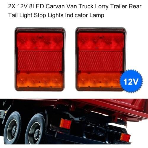 2X 12V 8LED Carvan Van Truck Lorry Trailer Rear Tail Light Stop Lights Indicator Lamp