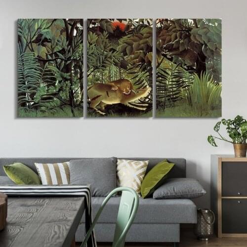 3 Panel World Famous Painting Reproduction on Canvas Wall Art - The Hungry Lion Throws Itself on The Antelope Drop shipping