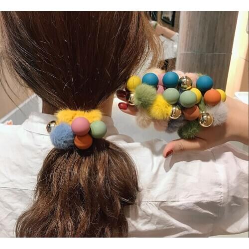 60pcs/lot DIY Simple Multi Plush Balls Rubber Bands Elasticity Bracelet Hair Bands Styling Tools Accessories HA1506