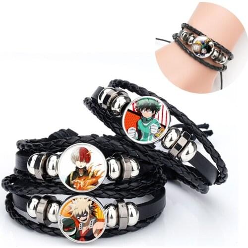 My Hero Academia Wristband Midoriya Izuku Deku Glass Cabochon Multilayer Weave Charm Bracelets Jewelry Ornament Gift Cosplay