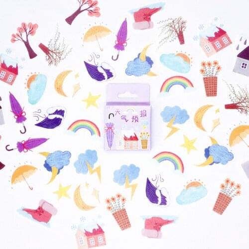 45pcs/pack 15 Designs Cute Weather Forecast Paper Stickers Stationery Notebook Bottle DIY Adhesive Decor Stick Label Kids Gift