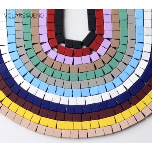 23Colors Hematite Stone Natural Stone Rubber Square Matte Beads Space Loose Beads For Jewelry Making 4*4mm Diy Bracelet 15"