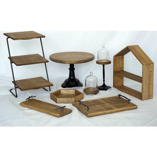 SWEETGO wood cake stand 8 pieces set forest style cake tools home decoration dessert table outdoor garden party supplier