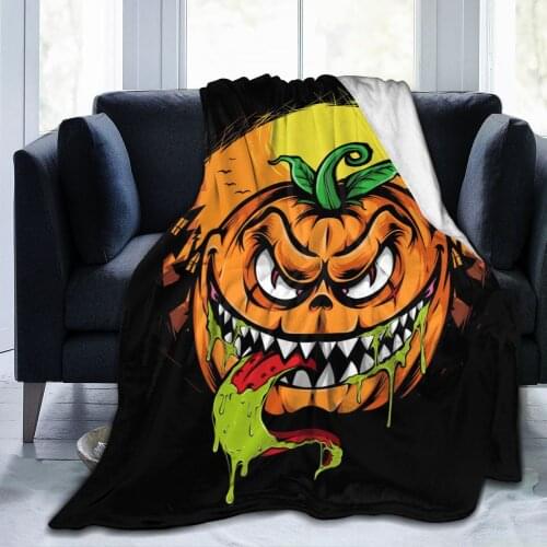 Flannel Blanket Monster Pumpkin Halloween Ultra-Soft Micro Fleece Blanket for Bathrobe Sofa Bed Travel Home Winter Spring Fall