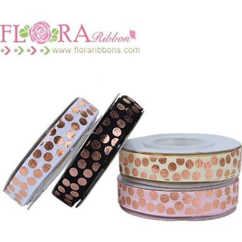FLRAribbons rose gold foil printing polka dots ribbons fold over elastic