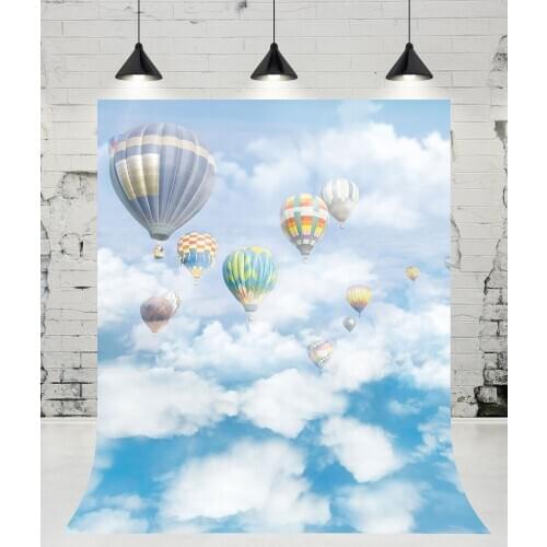 VinylBDS Hot Air Balloon Blue Sky White Clouds Photography Backdrops Newborn Baby Photo Studio Background for Children Props