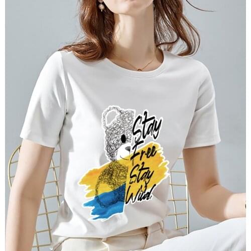 Summer T-shirt Women Personality 3D Printing Teddy Bear Fashion Top Ladies T-shirt O-neck White Shirt Ladies Simple Pattern