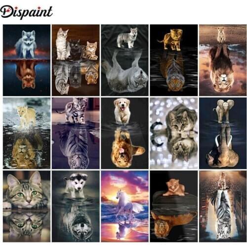Dispaint Full Drill Diamond Painting "Animal cat dog lion" DIY Picture Of Rhinestone 5D Diamond Embroidery Cross Stitch Decor