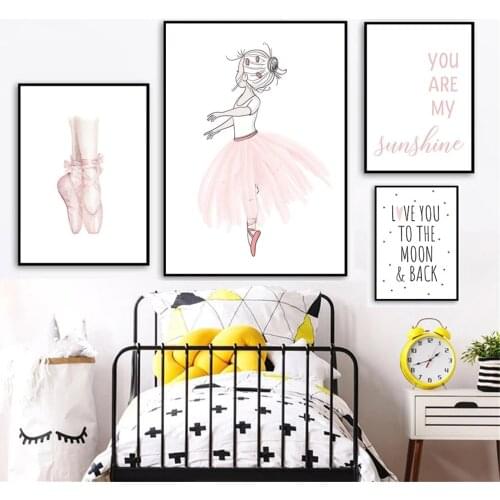 Cartoon Girl Ballet Canvas Painting Nursery Art Print Dancing Poster Quotes Wall Art Prints Nordic Wall Pictures Baby Room Decor