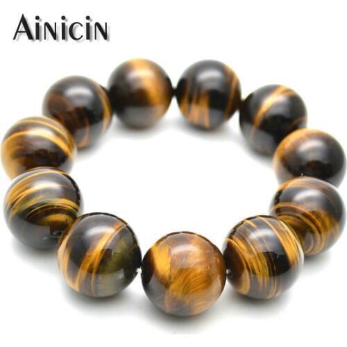 Grade AAA Natural Tiger Eyes Brown Black Color 8'' Strand Elastic Thread Bracelets for For Fashion Mans Jewelry